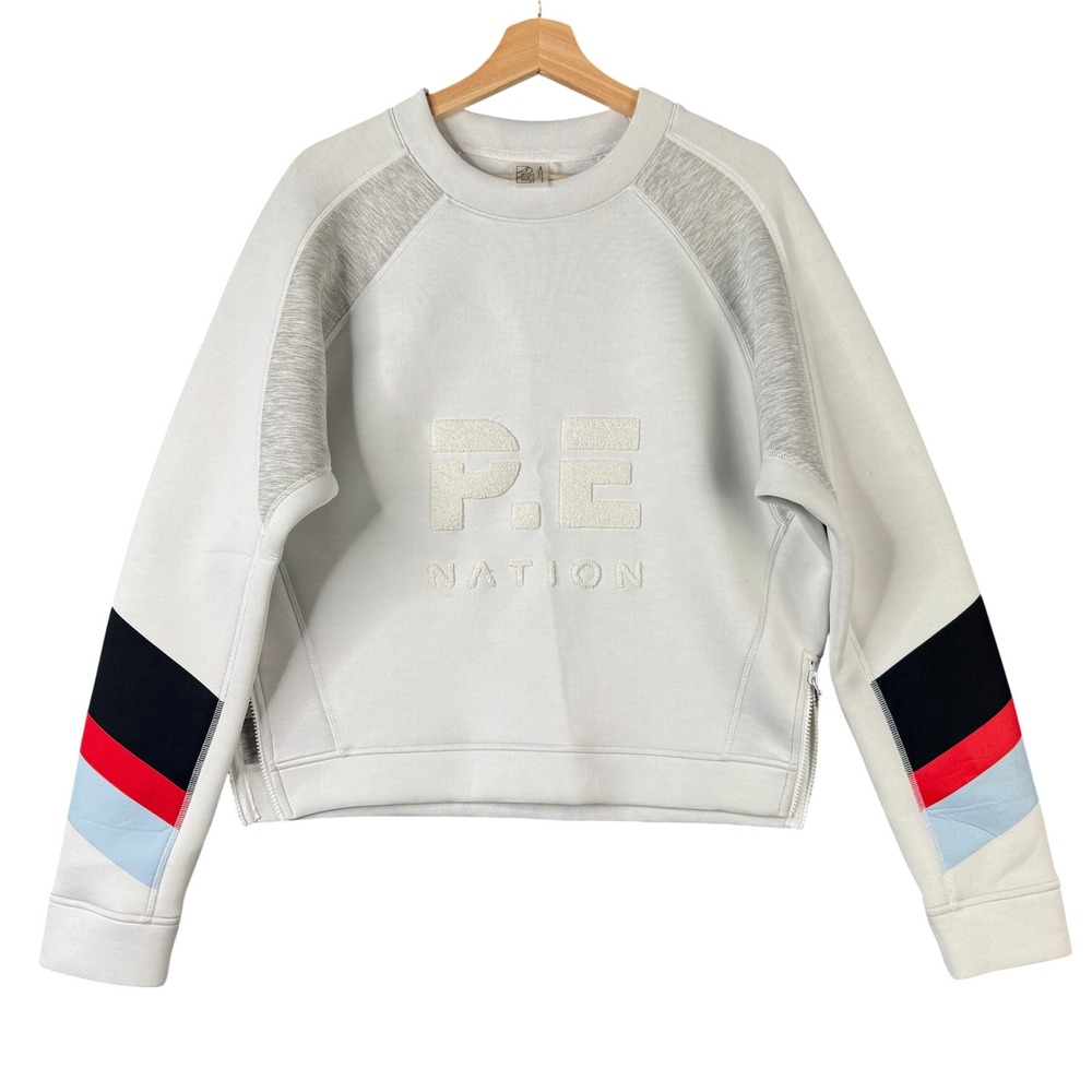 P.E Nation Heads Up Sweatshirt White Grey Marl Colorblock Side Zip Size S